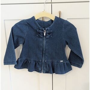 Mayoral Denim Blue Jean Jacket with Bow and Ruffle
